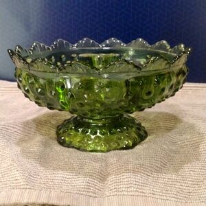 Fenton colonial green hobnail candle holder.